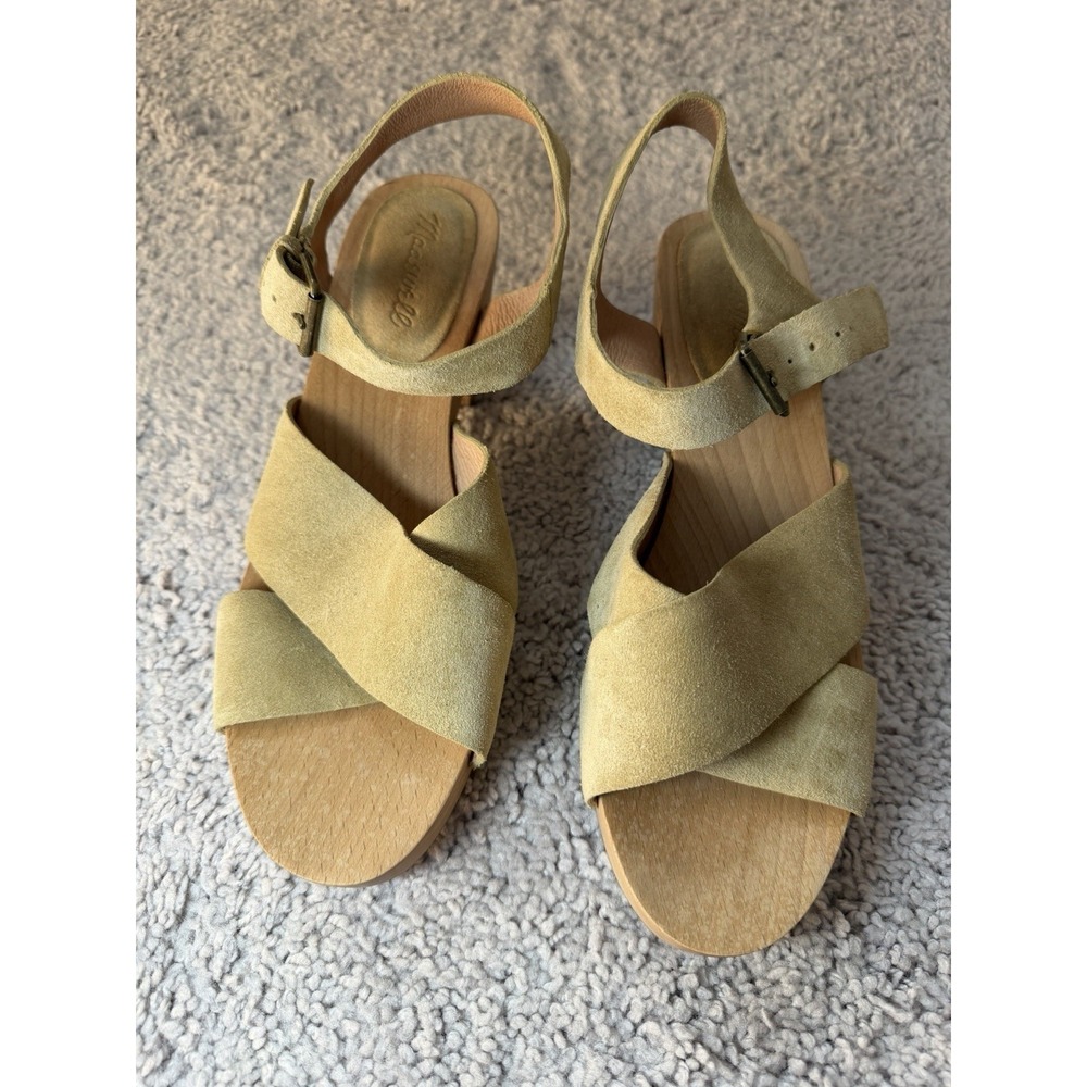 Madewell The Johanna Crisscross Sandals Tan Suede‎ Women's Sz 9 Wooden Clog